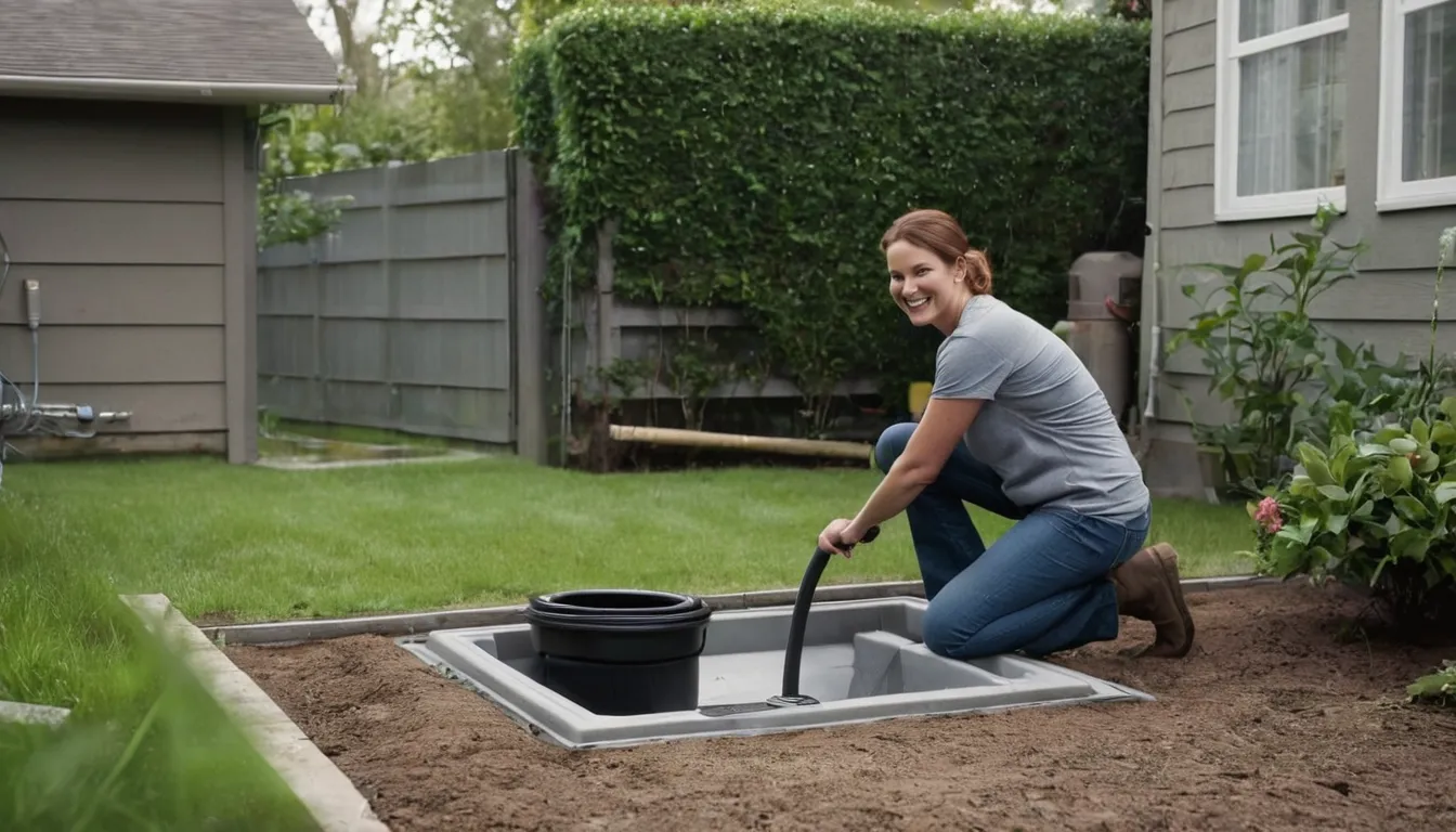 A provider checking a septic tank lid in a backyard near Cahokia Heights