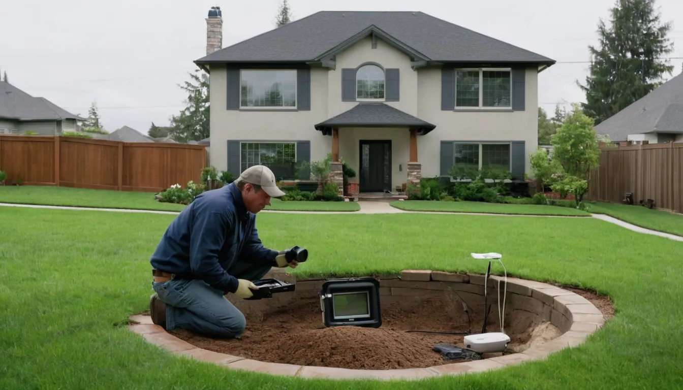 Local sewer line provider reviewing camera inspection footage with a homeowner in a Cahokia Heights yard